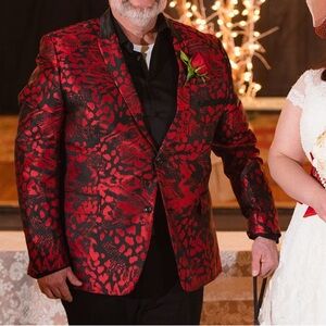 INC International Concepts NWOT Men's Slim-Fit Red/Black Print Blazer Size XXL